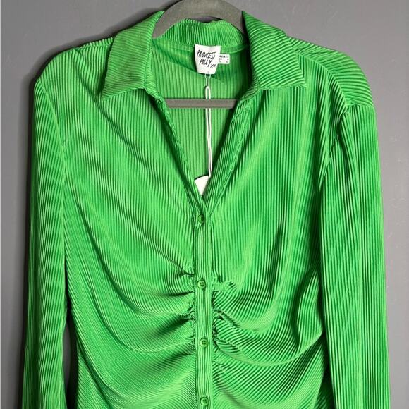 Princess Polly Green Ribbed Button Front Dress Ruching Detail Size 8 - Picture 8 of 8
